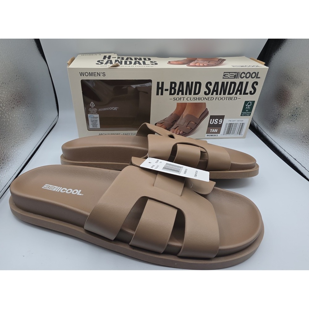 32 Degrees COOL Womens Size 9 Tan H-Band Soft Cushion Footbed Slide Sandals